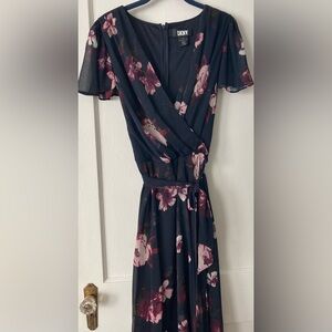 DKNY Navy Blue and Pink Floral Dress